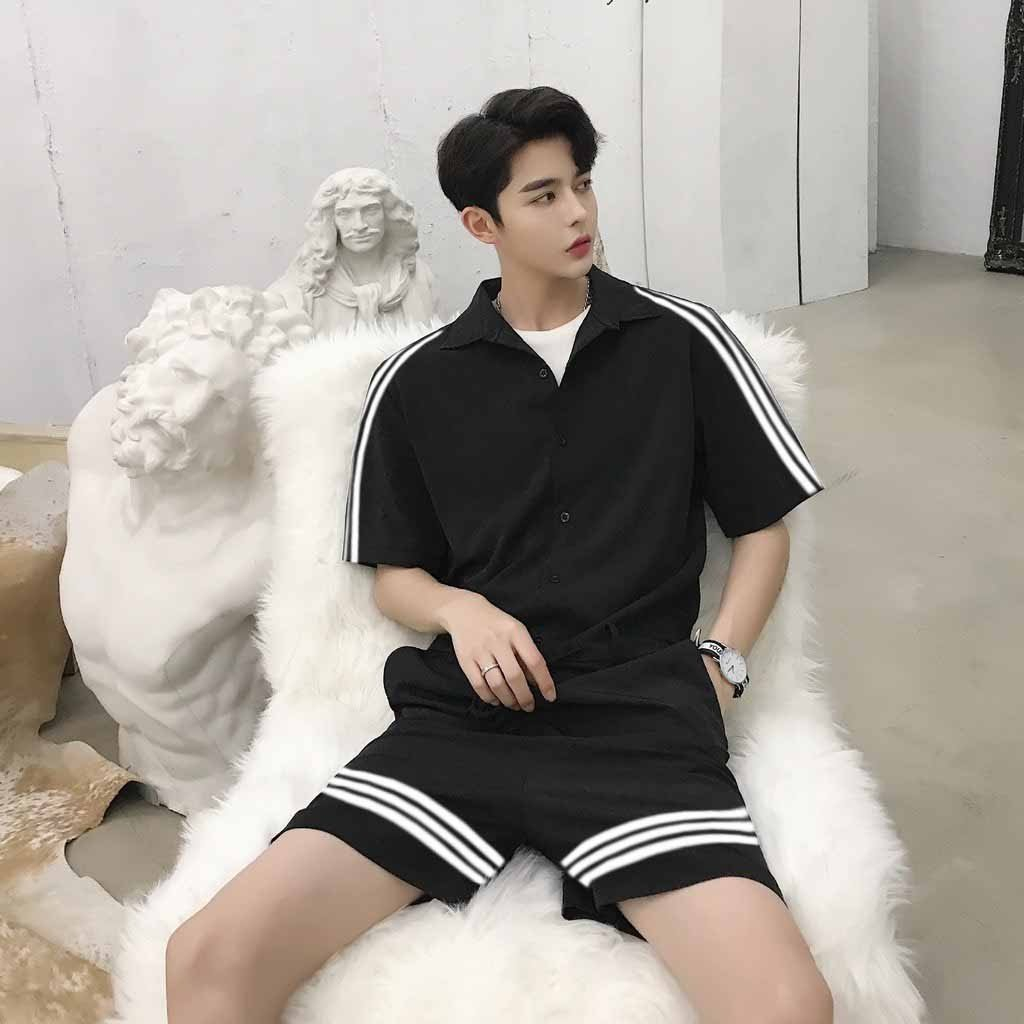 Set bộ áo polo mix quần ba sọc - Nguyên sét thể thao nam nữ thun mè cài cúc - dt_shop