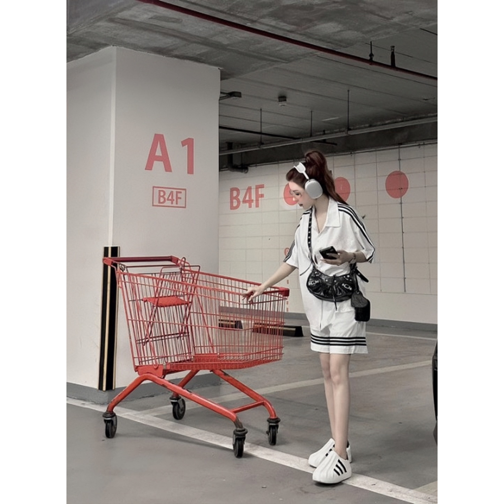 Set bộ áo polo mix quần ba sọc - Nguyên sét thể thao nam nữ thun mè cài cúc - dt_shop