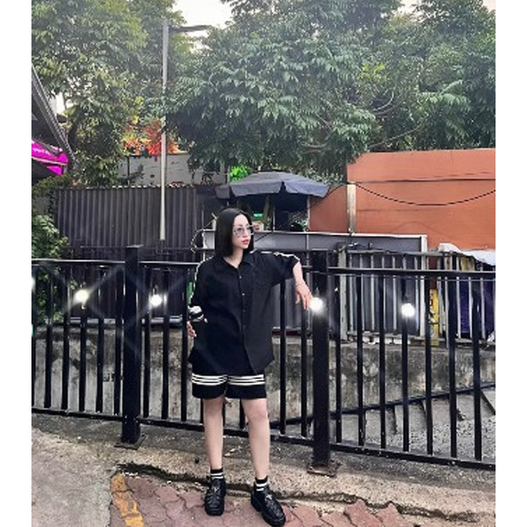 Set bộ áo polo mix quần ba sọc - Nguyên sét thể thao nam nữ thun mè cài cúc - dt_shop