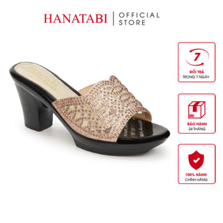  Dép Nữ Đế PU Đen Siêu Nhẹ Cao 7cm Hanatabi Quai Lưới Đính Đá Bigsize  36-40  Mã HNDE7F883 