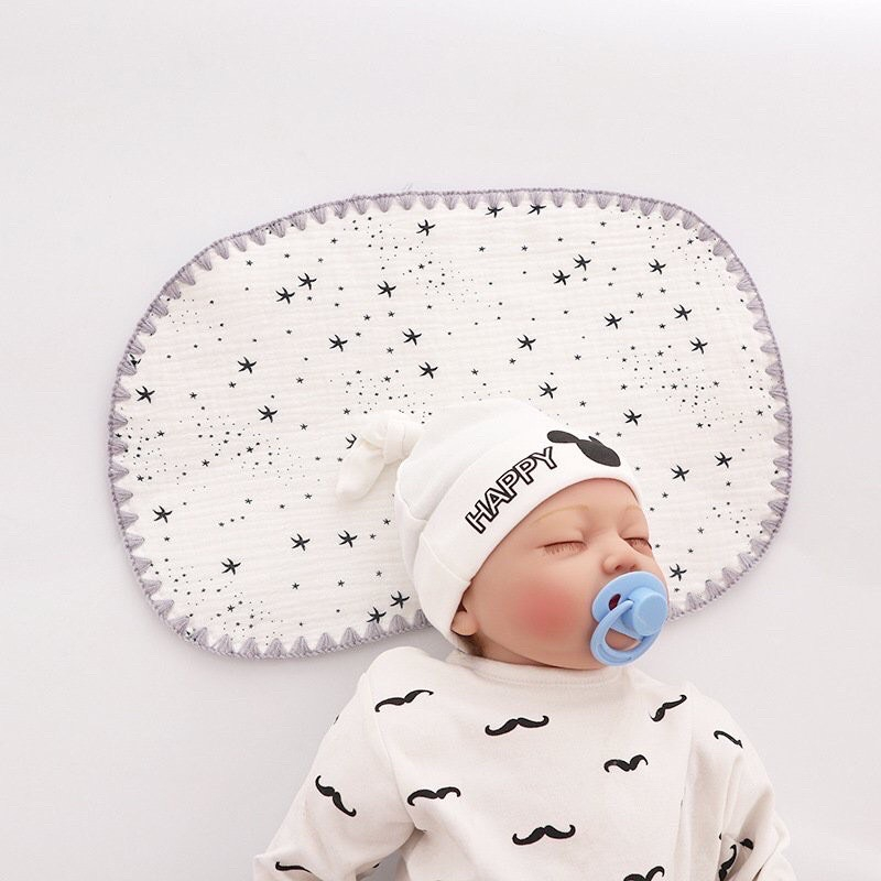 Gối xô sơ sinh cotton 10 lớp mềm mại, thoáng khí êm đầu cho bé.
