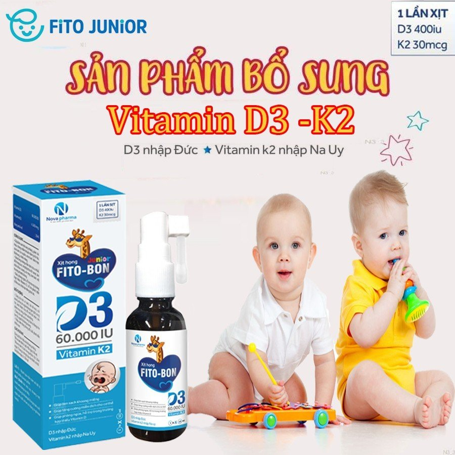 Vitamin D3 K2 dạng xịt - D3 K2 Fito Bon Junior tăng cường hấp thu canxi