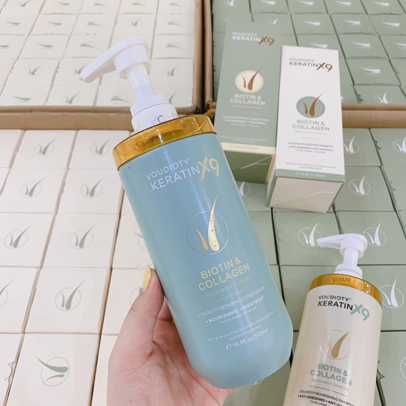 Cặp Dầu gội-xả Keratin x9