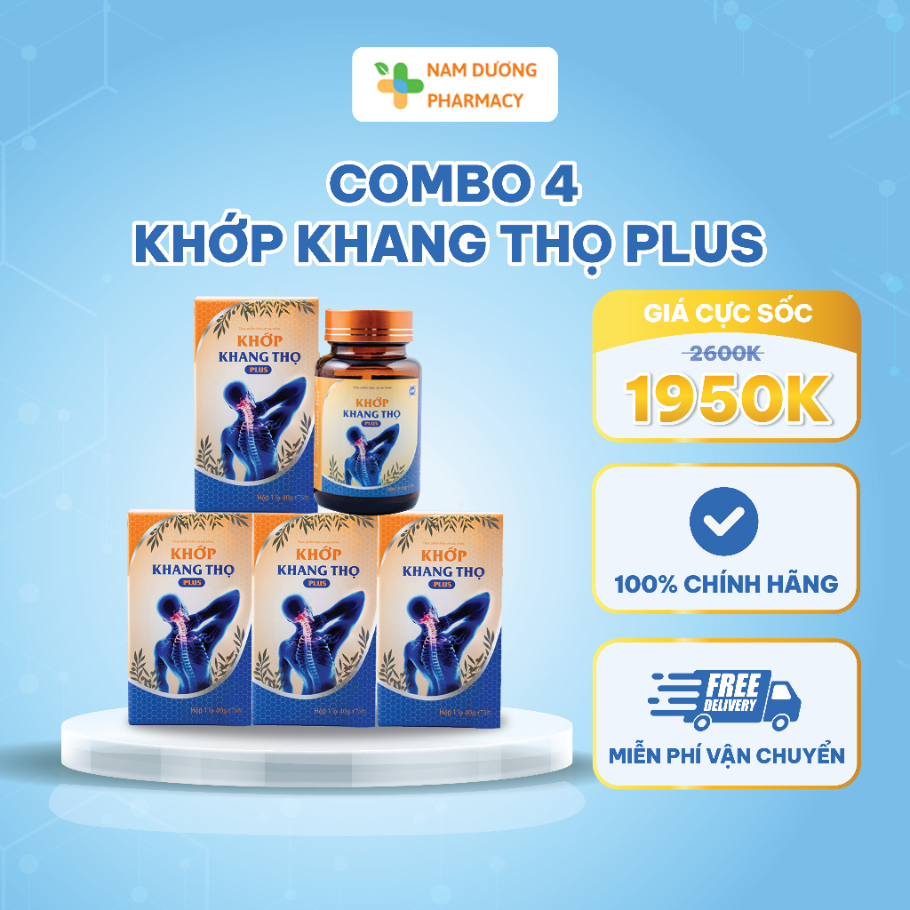 Combo 4 Viên Uống KHỚP KHANG THỌ Plus Chính Hãng Hỗ Trợ Giảm Đau Nhức Hiệu Quả Lọ 200V