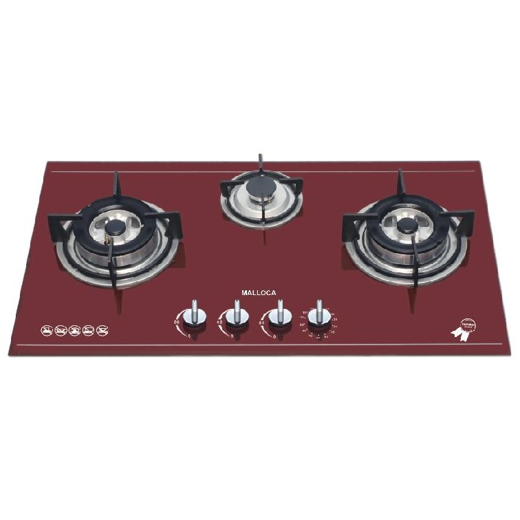 Bếp gas âm Malloca AS930R 3 vùng nấu, có hẹn giờ màu đỏ bordeaux
