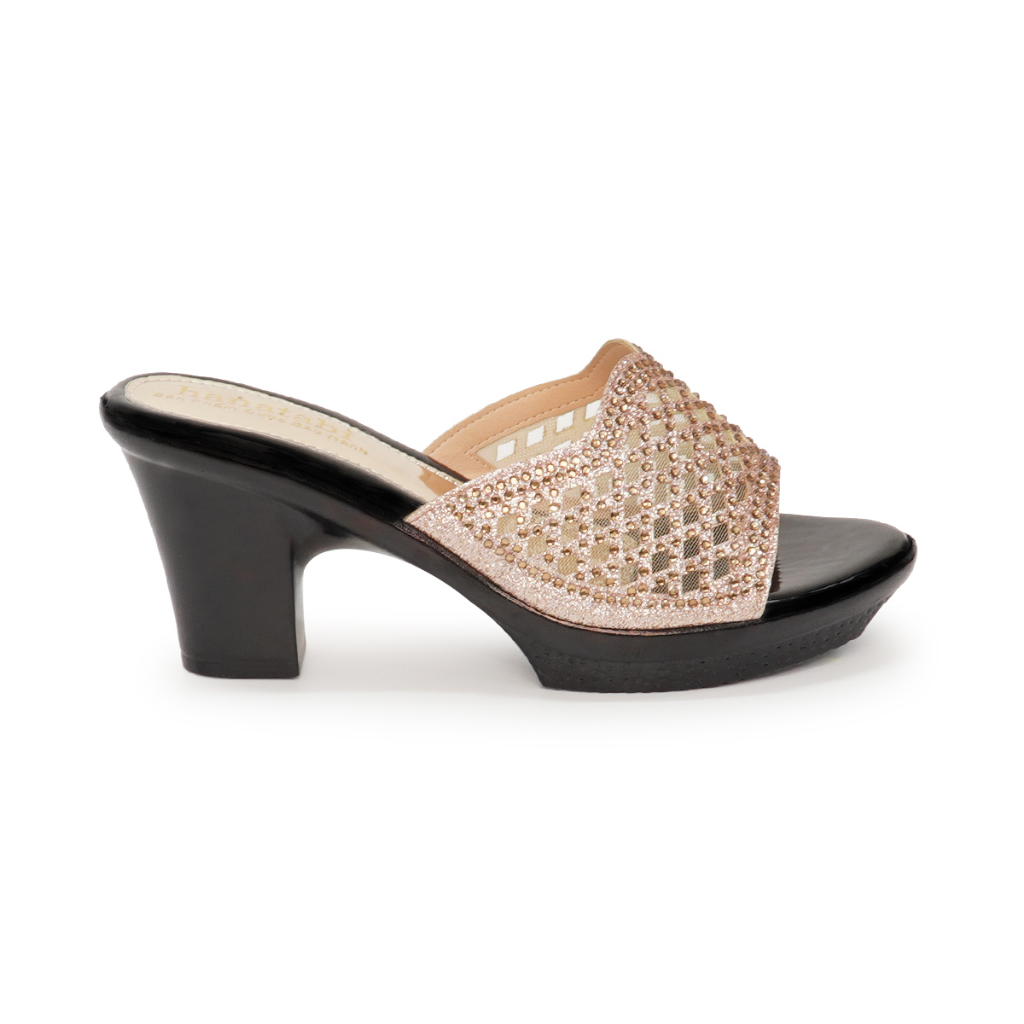 Dép Gót Nữ Hanatabi Quai Lưới Đính Xoàn Gót Cao 7cm Mã HNDE7F890
