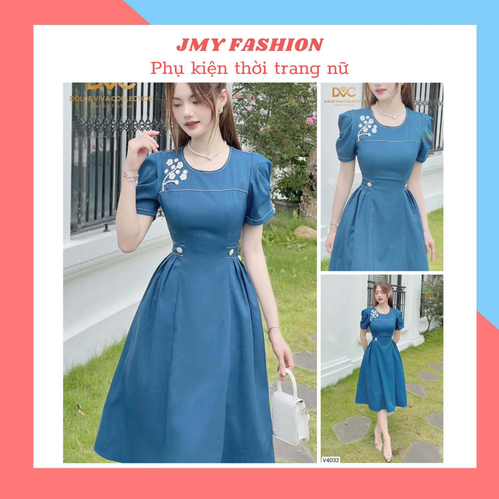 váy xanh xòe công sở