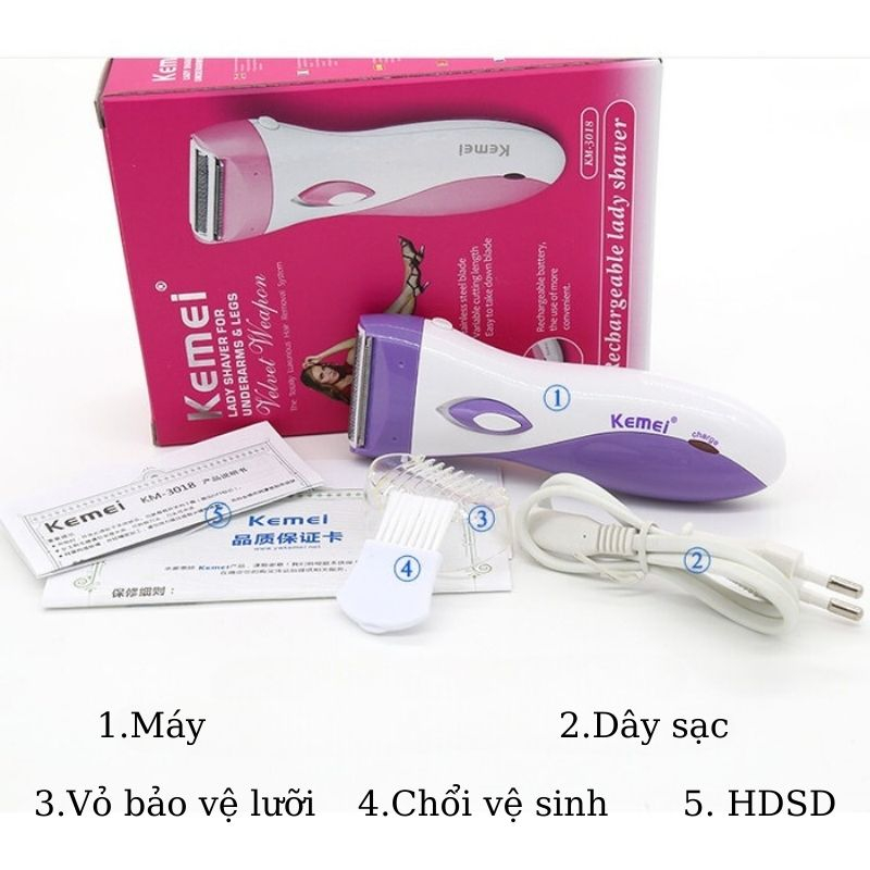 Máy cạo lông toàn thân đa năng KEMEI 5001/3008, dụng cụ cạo lông nách, bikini, tay và chân nhỏ gọn sạc pin