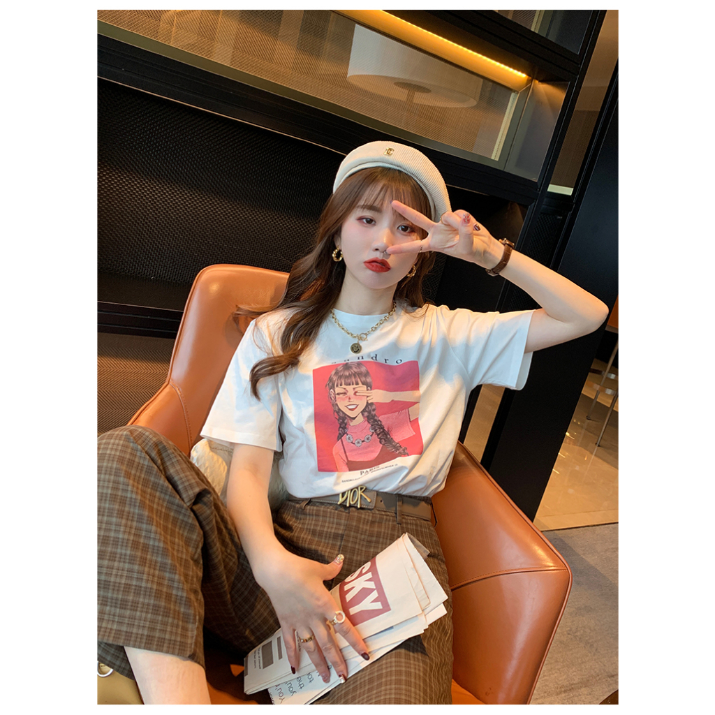 Áo phông trắng in hình cô gái sandro - Áo thun nữ form rộng- CT6345