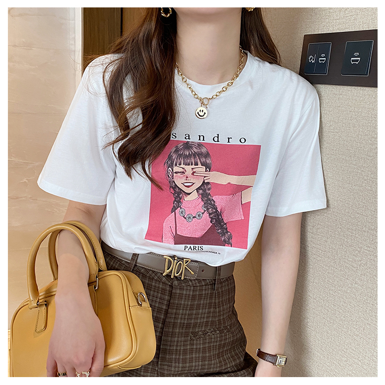 Áo phông trắng in hình cô gái sandro - Áo thun nữ form rộng- CT6345