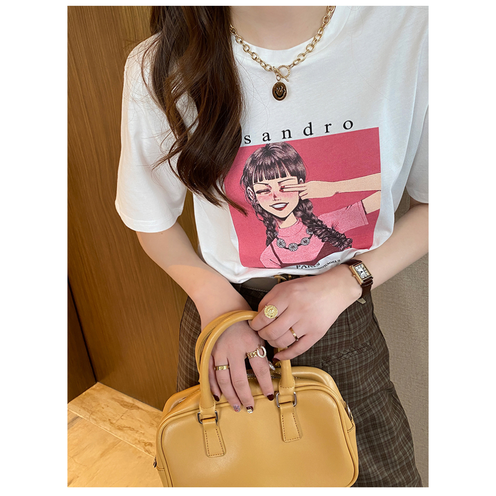 Áo phông trắng in hình cô gái sandro - Áo thun nữ form rộng- CT6345