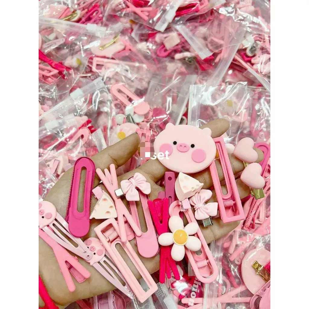 Set 19 Kẹp tóc Mái Màu Hồng Phong cách Hàn Quốc dễ thương siêu cute Cho Bạn Gái Bé Gái