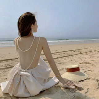 Váy yếm tơ dây đan lưng hạt ngọc