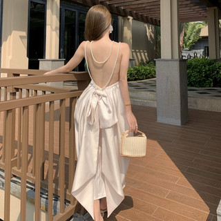 Váy yếm tơ dây đan lưng hạt ngọc