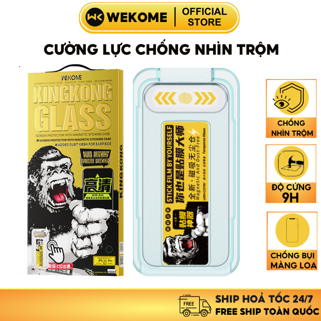 Bộ Kính cường lực KingKong Hàng Cao Cấp WTP-TC07  tự dán ,khung Nano chống bụi màng loa 11 12 13 14 15 Pro Max