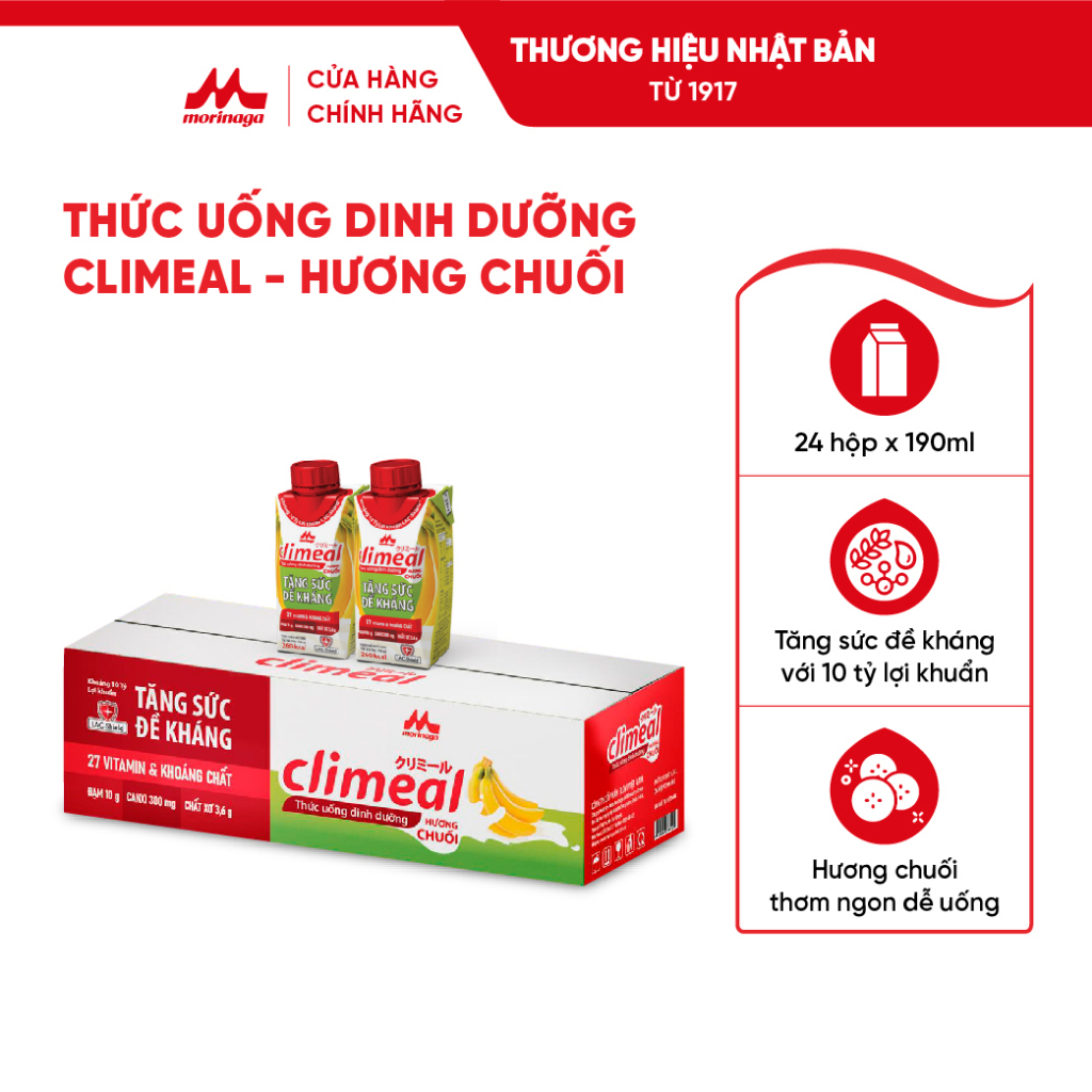 Climeal - Thức uống dinh dưỡng - Thùng 24 hộp 190ml - Hương chuối