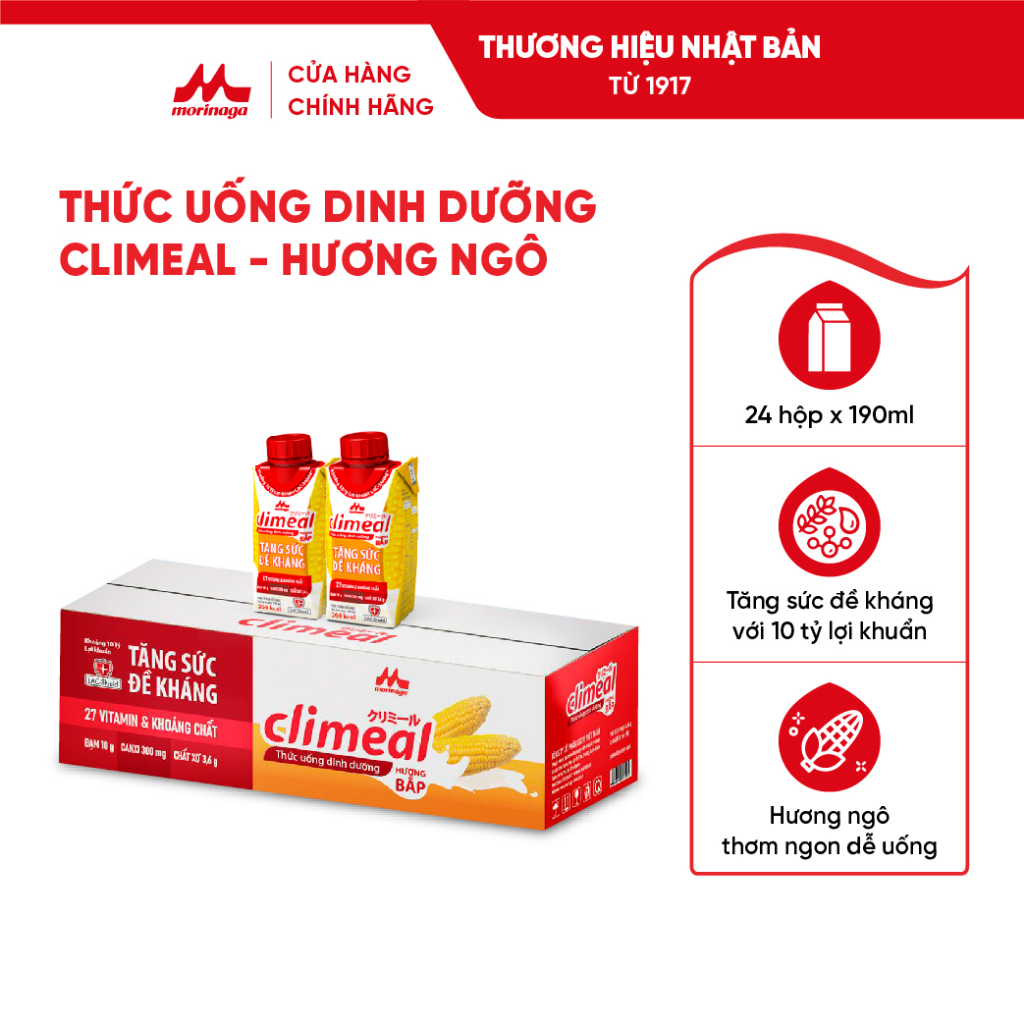 Climeal - Thức uống dinh dưỡng - Thùng 24 hộp 190ml - Hương ngô