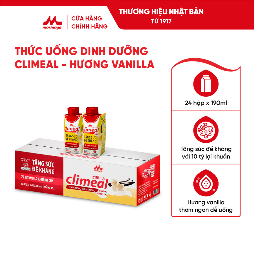 Climeal - Thức uống dinh dưỡng - Thùng 24 hộp 190ml - Hương vanilla