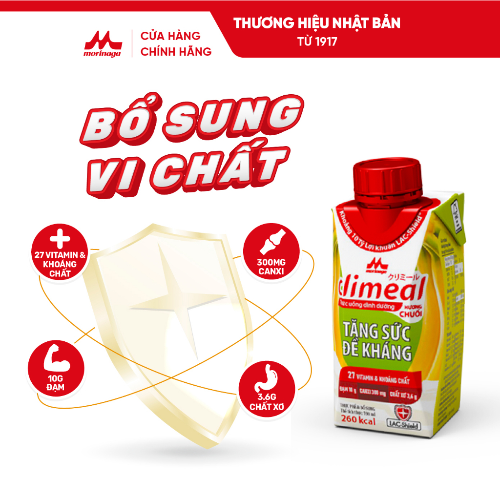 Vỉ 3 hộp 190ml Thức uống dinh dưỡng Climeal - Hương chuối