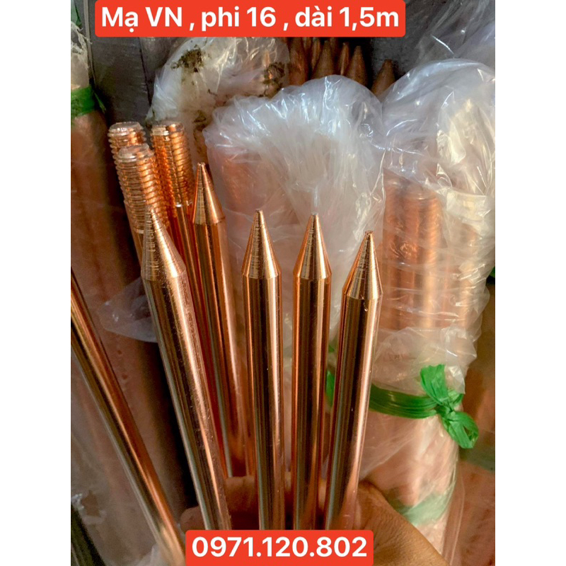 Cọc tiếp địa mạ đồng phi 16 dài 1,5m