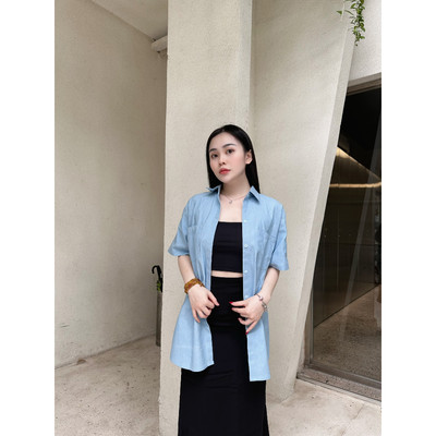 YU CHERRY | Áo sơmi Denim thiết kế basic tay ngắn Denim Basic Shirt YA468