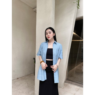 YU CHERRY | Áo sơmi Denim thiết kế basic tay ngắn Denim Basic Shirt YA468