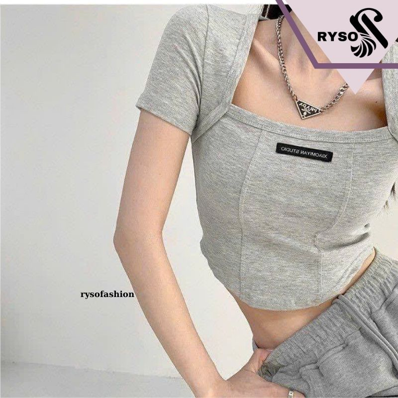 Áo croptop baby tee RYSO FASHION thun nữ ôm body tay ngắn cổ tim sexy thun lạnh co dãn đẹp vintage