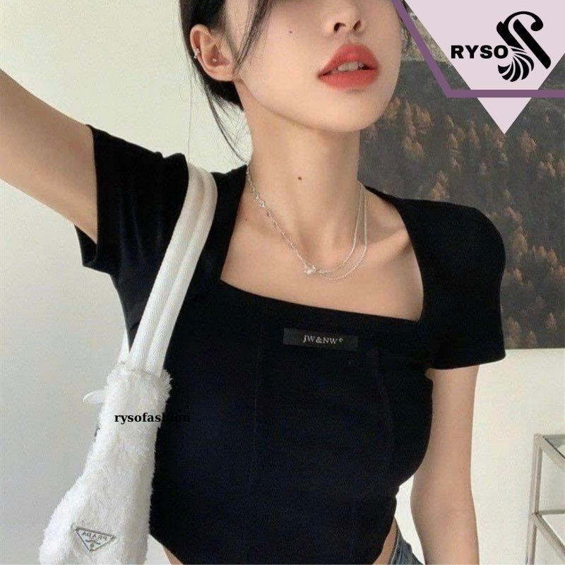 Áo croptop baby tee RYSO FASHION thun nữ ôm body tay ngắn cổ tim sexy thun lạnh co dãn đẹp vintage