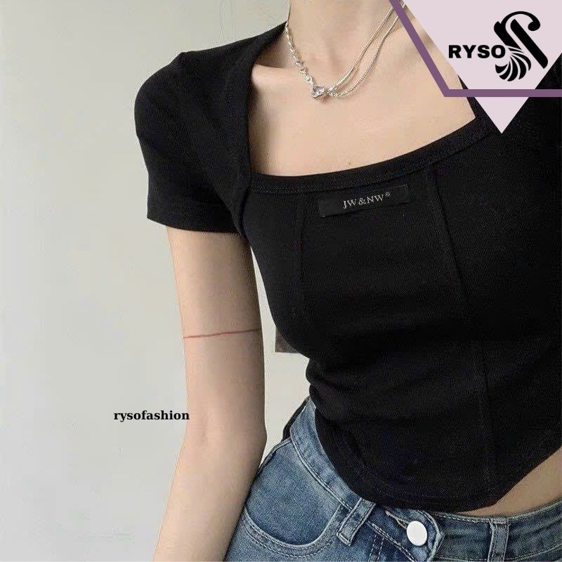 Áo croptop baby tee RYSO FASHION thun nữ ôm body tay ngắn cổ tim sexy thun lạnh co dãn đẹp vintage