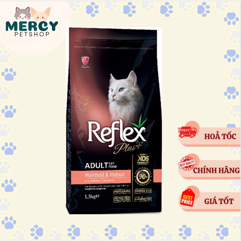 Thức ăn mèo Hạt REFLEX vị cá hồi búi lông túi 1,5kg cao cấp cho mèo Reflex plus adult cat food hair ball salmon