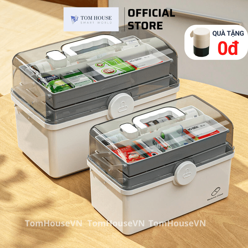 Hộp Đựng Thuốc Gia Đình 3 Tầng NẮP MÀU TRÀ Hộp Y Tế ĐA NĂNG Phân Loại Thuốc TOMHOUSE Cỡ Lớn Siêu Tiện Dụng