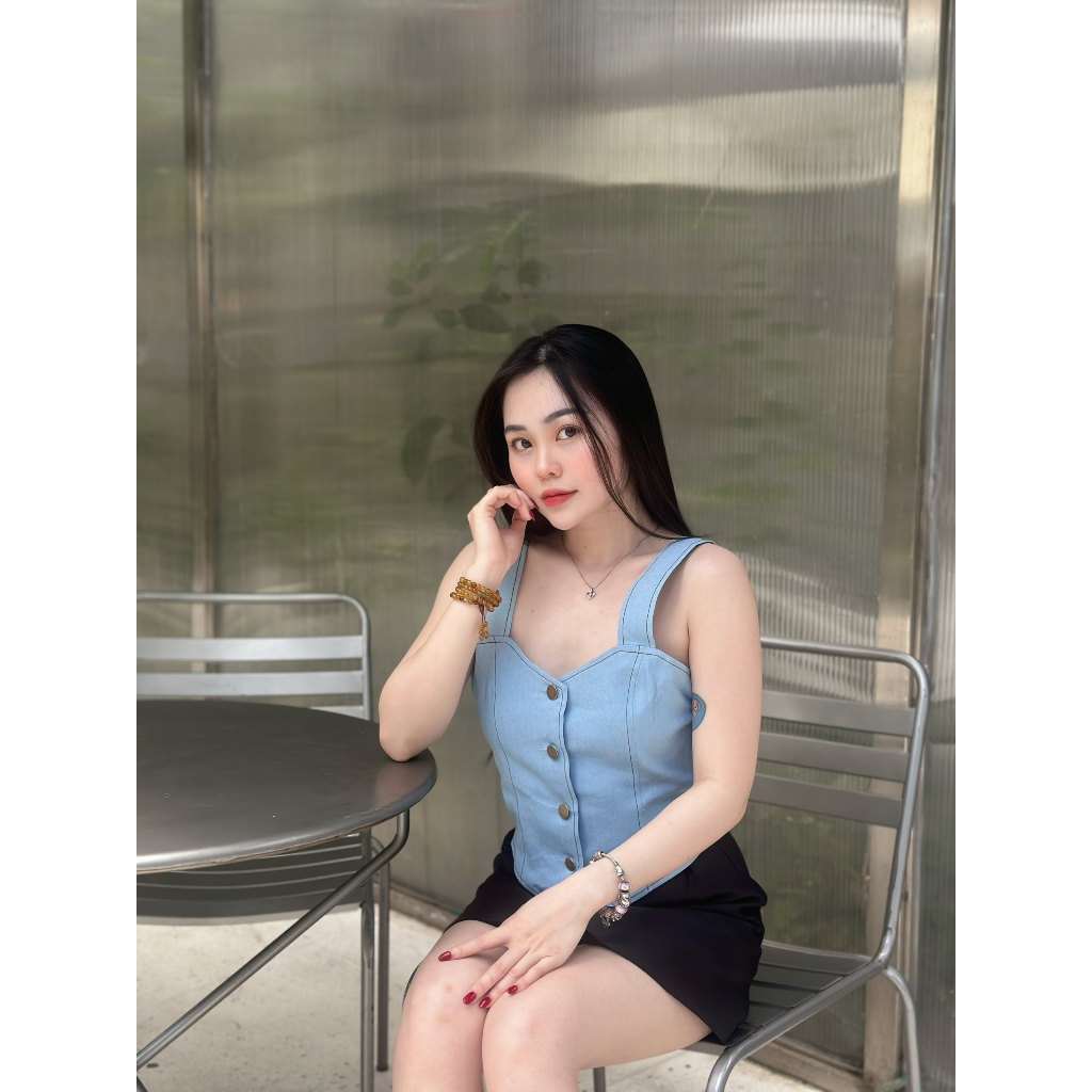 YU CHERRY | Áo jean nữ thiết kế gài nút Denim Crop Top YA465
