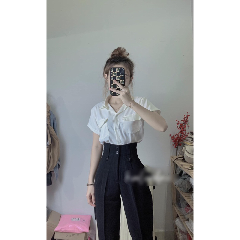 Quần tây 2 nút 2 đỉa lưng cao