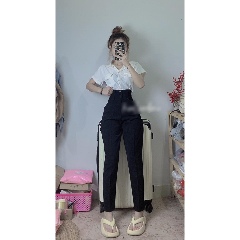 Quần tây 2 nút 2 đỉa lưng cao