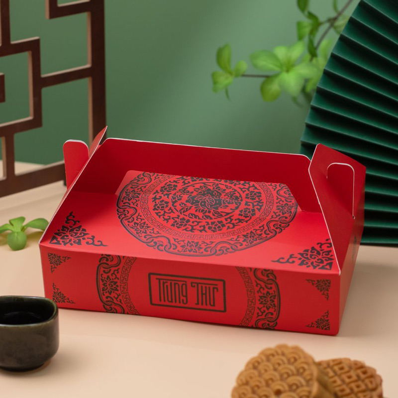 Hộp giấy đựng 6 bánh trung thu 50-75g mẫu Cúc Vàng-Tiết Đỏ 2022