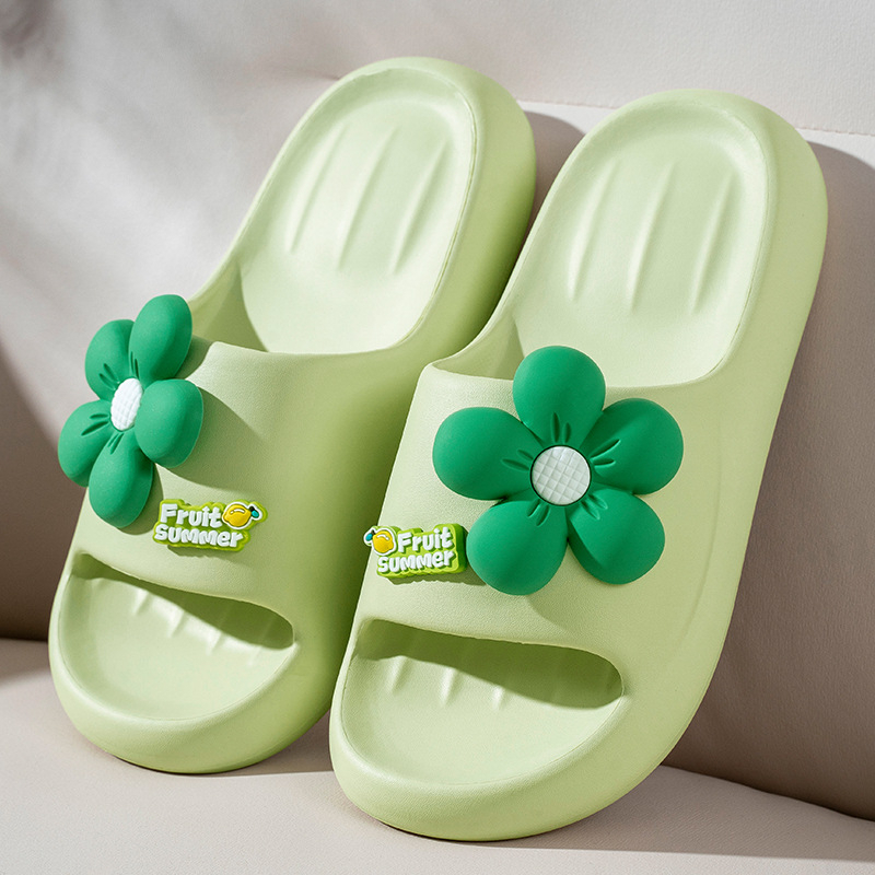 𝐢𝐃É𝐏 𝐃𝐋𝟐𝟔𝟏 Dép Bánh mì hình vuông gắn sticker Hoa cao 3cm nữ quai ngang chất EVA siêu nhẹ