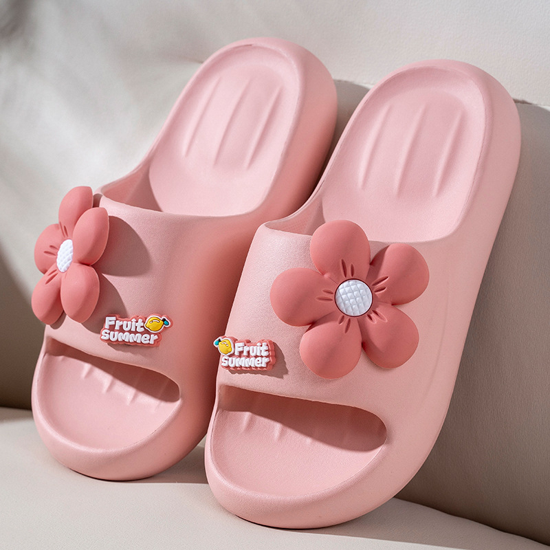 𝐢𝐃É𝐏 𝐃𝐋𝟐𝟔𝟏 Dép Bánh mì hình vuông gắn sticker Hoa cao 3cm nữ quai ngang chất EVA siêu nhẹ