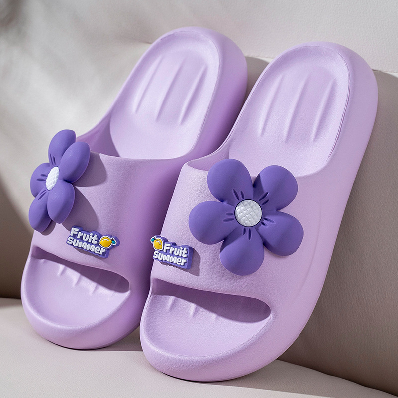 𝐢𝐃É𝐏 𝐃𝐋𝟐𝟔𝟏 Dép Bánh mì hình vuông gắn sticker Hoa cao 3cm nữ quai ngang chất EVA siêu nhẹ