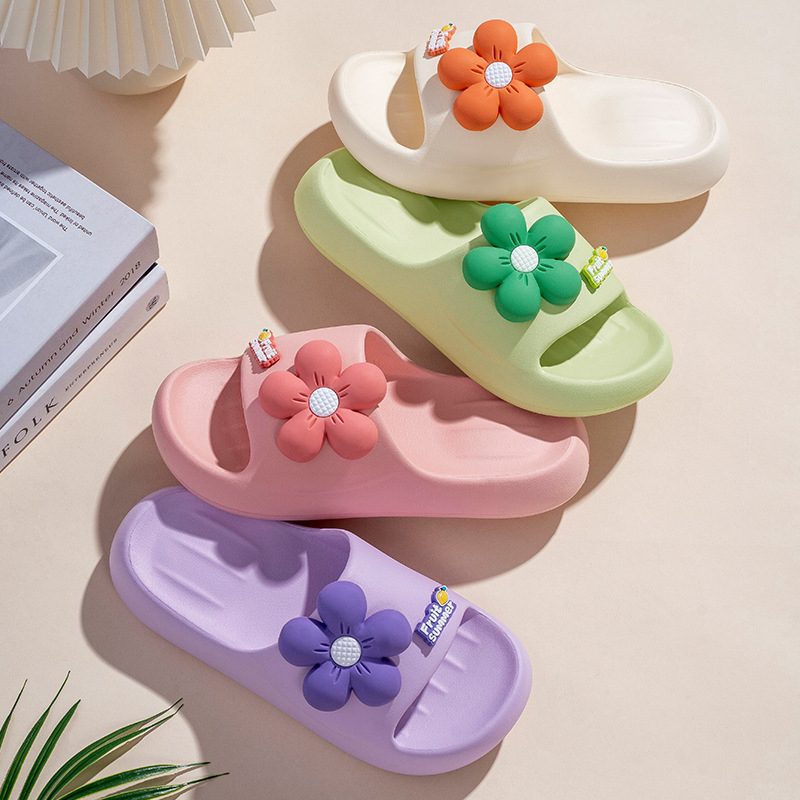 𝐢𝐃É𝐏 𝐃𝐋𝟐𝟔𝟏 Dép Bánh mì hình vuông gắn sticker Hoa cao 3cm nữ quai ngang chất EVA siêu nhẹ