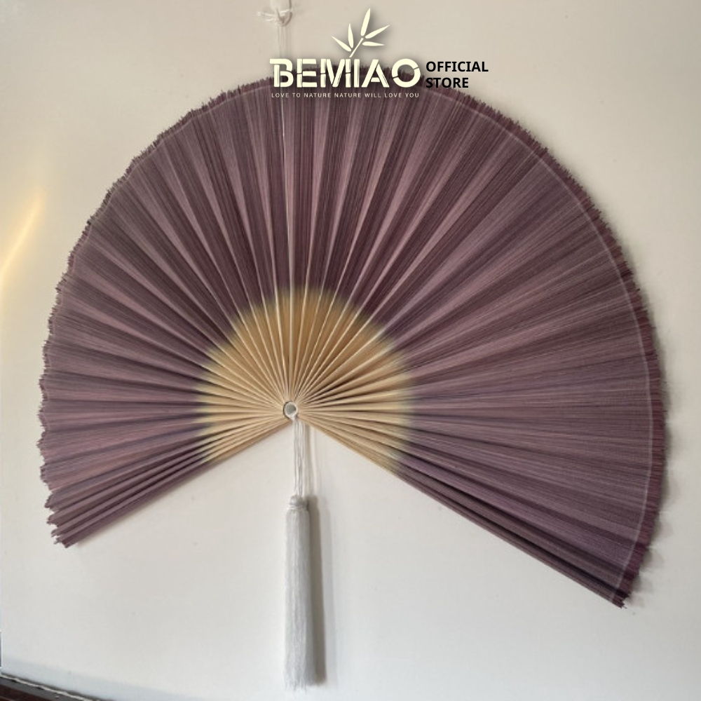 Quạt treo tường BEMIAO, chất liệu mành tre, màu tím họa bì, kích thước 60x120cm, quạt decor trang trí nhà cửa gắn tường