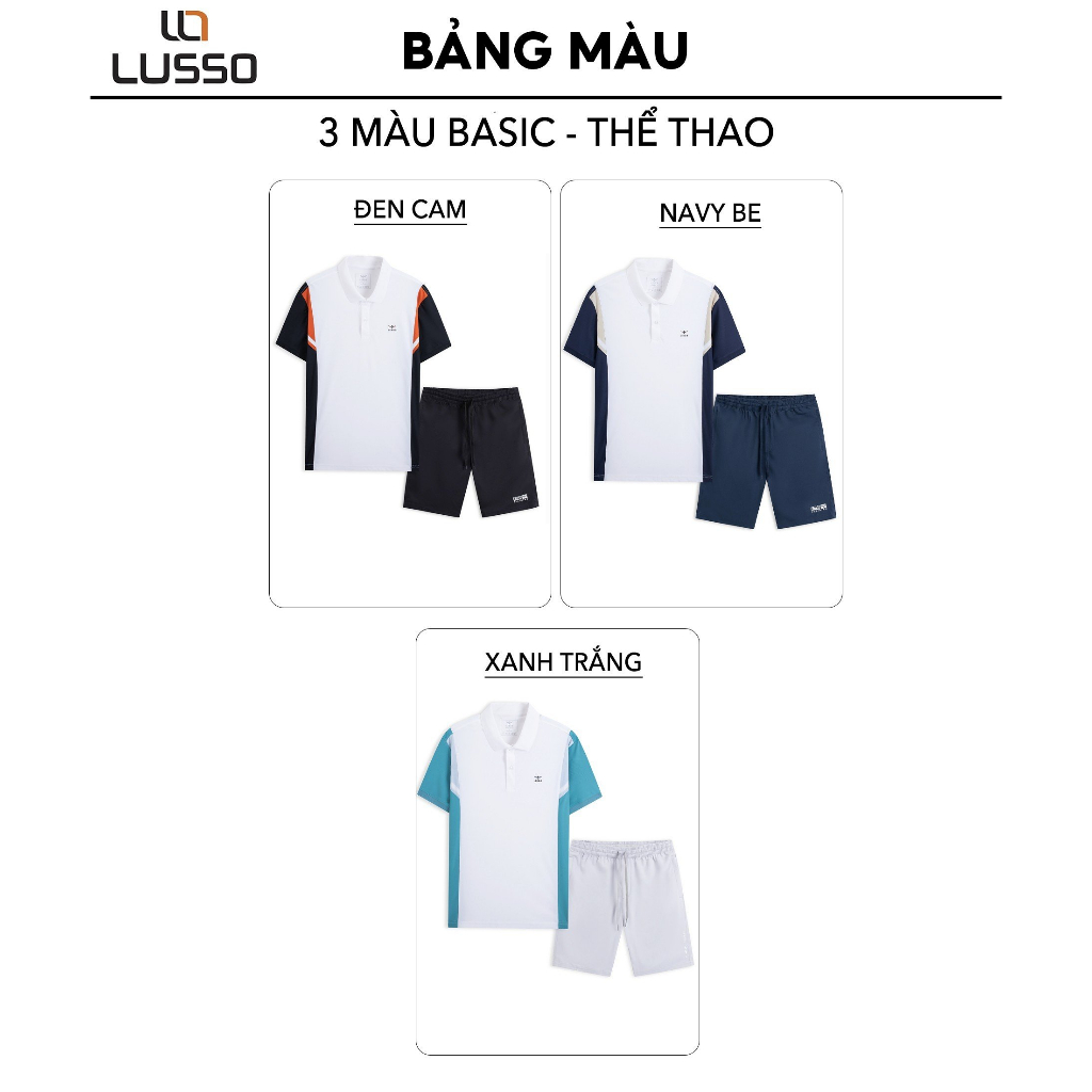 Bộ Quần Áo Thể Thao Nam Mùa Hè LUSSO, Vải Cotton CVC Co Giãn Thoáng Khí, Có Cổ, Thấm Hút Mồ Hôi BTT23-003
