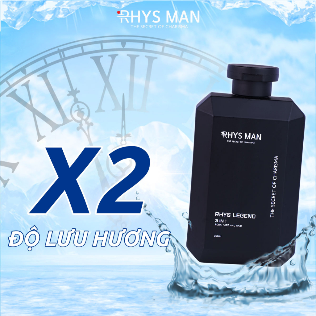 Sữa tắm gội nam RHYS MAN hương nước hoa 3 in 1 Rhys Legend 350ml Sữa rửa mặt 100ml