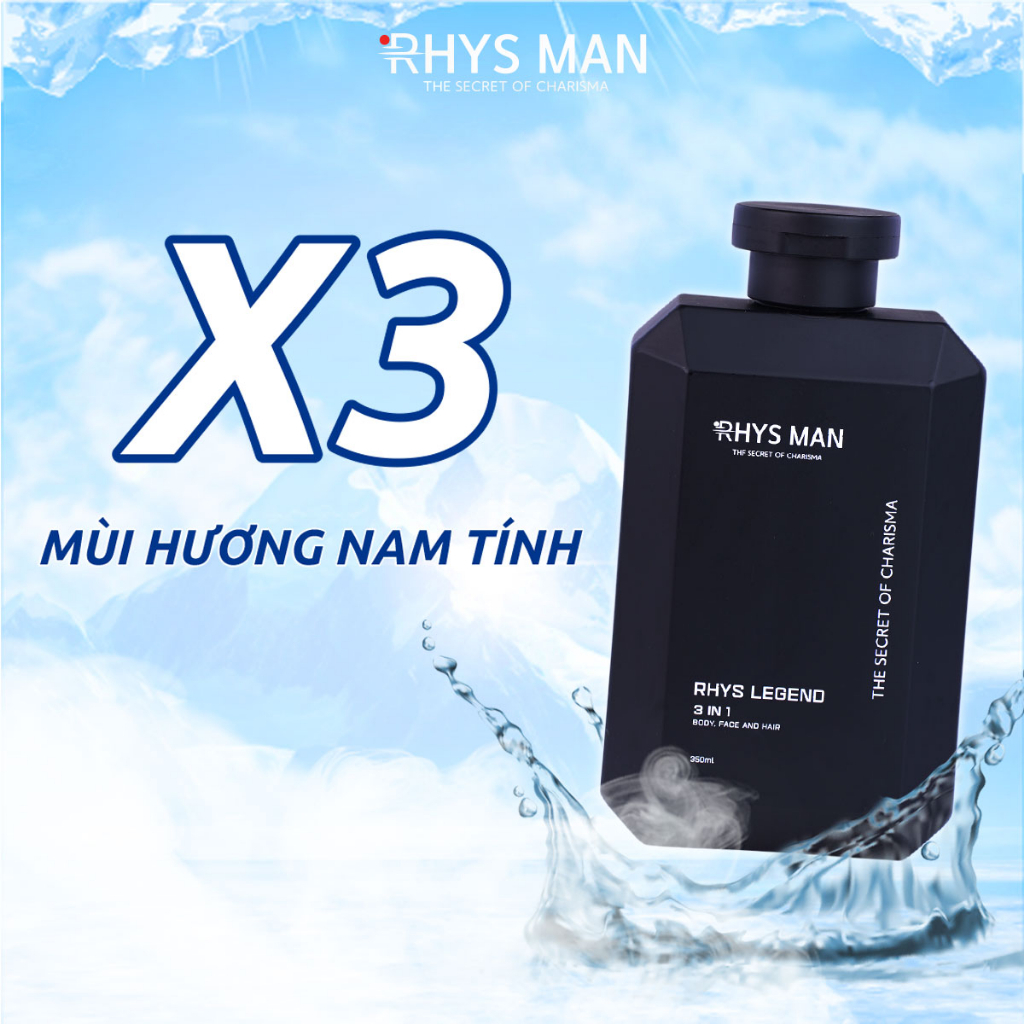 Sữa tắm gội nam RHYS MAN hương nước hoa 3 in 1 Rhys Legend 350ml Sữa rửa mặt 100ml