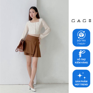 Chân váy xếp ly kết hợp tà đắp thời trang GAGO màu nâu GO4176