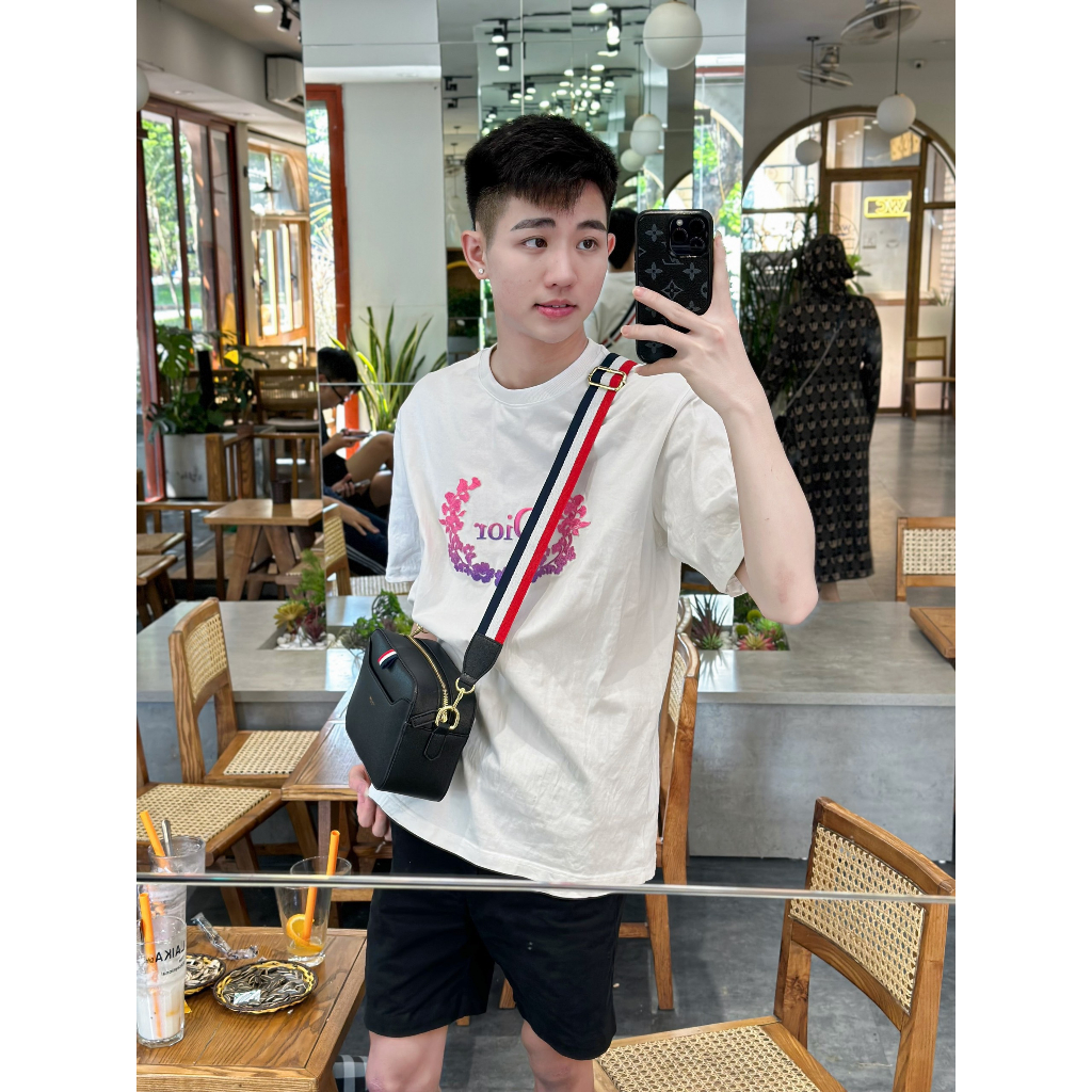 Túi đeo chéo Thombrowne Đen dây 3 màu LA on web fullbox bill thẻ