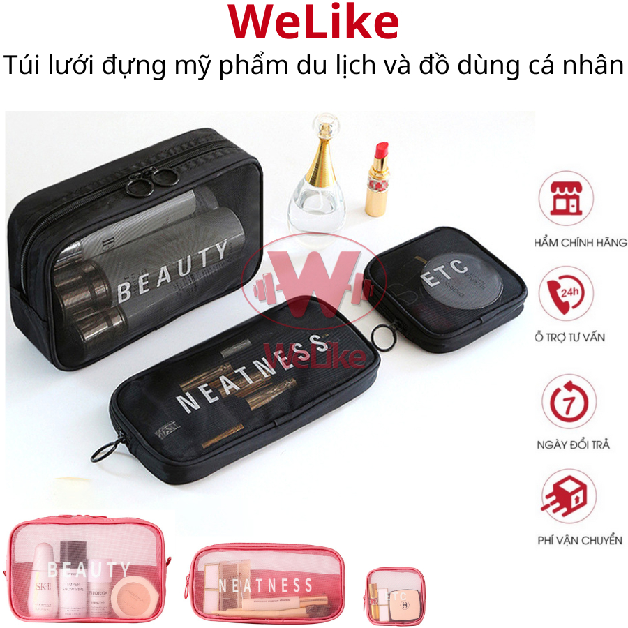Túi đựng mỹ phẩm du lịch Welike - Túi lưới đựng đồ trang điểm makeup skincare cá nhân đa năng tiện lợi nhiều kích cỡ