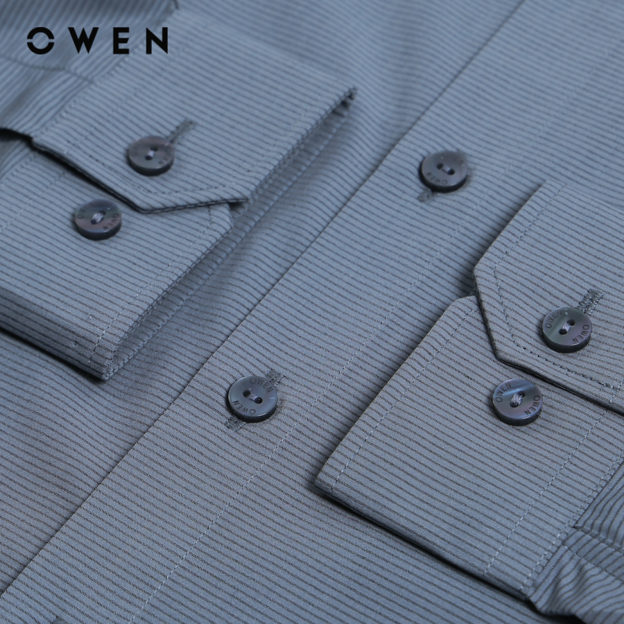 OWEN - Áo sơ mi dài tay Nam Owen dáng Slim Fit màu Ghi chất liệu Bamboo - AS230135DT