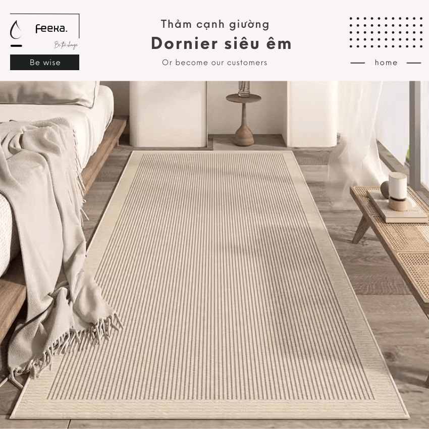 Thảm lông dornier trải sàn phòng ngủ phong cách sang trọng, thảm lót sàn cao cấp để cạnh giường