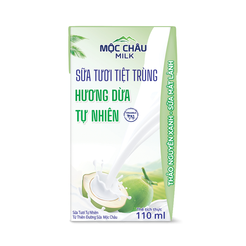 Lốc 4 hộp Sữa tươi tiệt trùng Hương Dừa 110ml Mộc Châu Milk