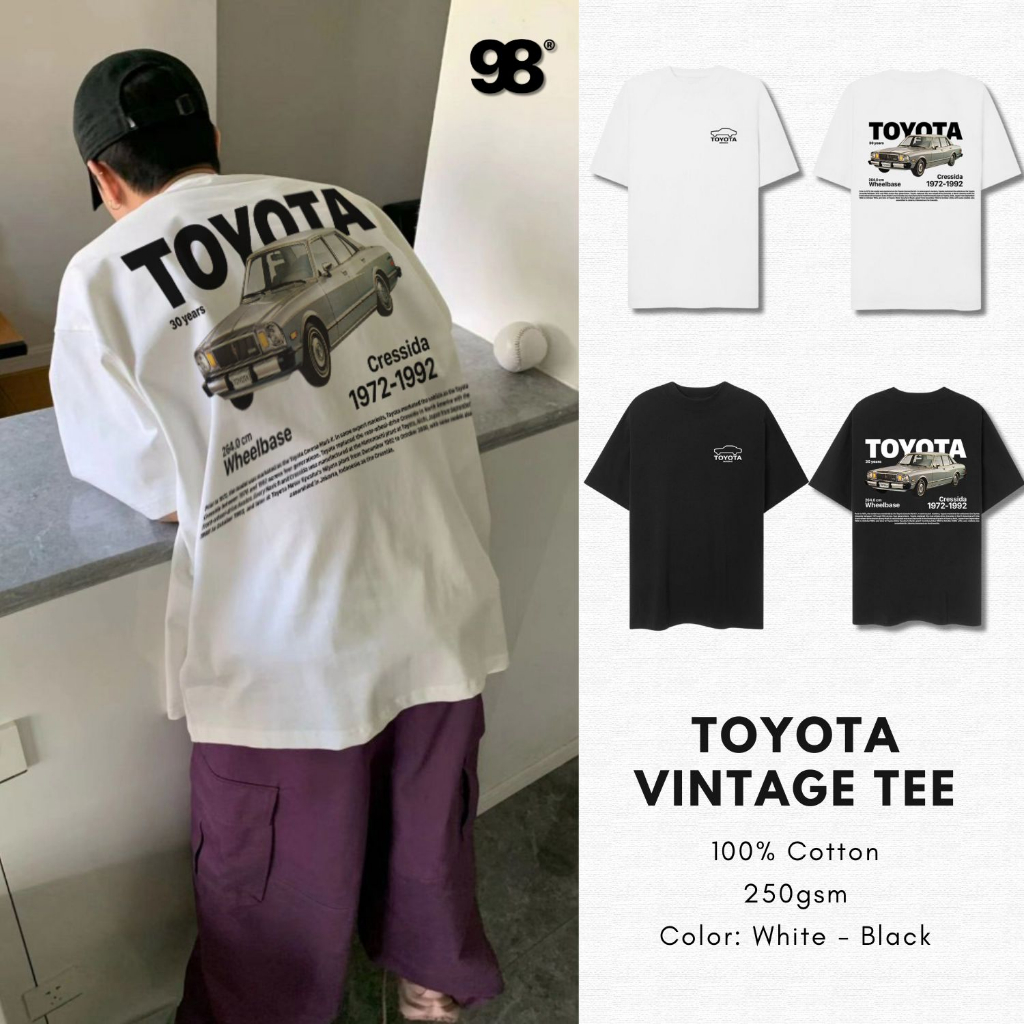 Áo thun unisex nam nữ xe Toyota vintage form rộng 100% cotton 250gsm bo cổ dày dặn 98stu